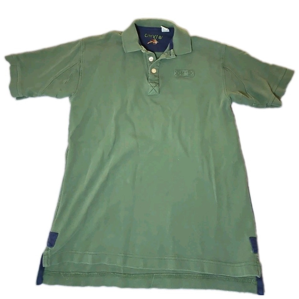 Orvis Shirt Mens Small S Green Pique Cotton Fly Fishing Embroidered Polo Outdoor